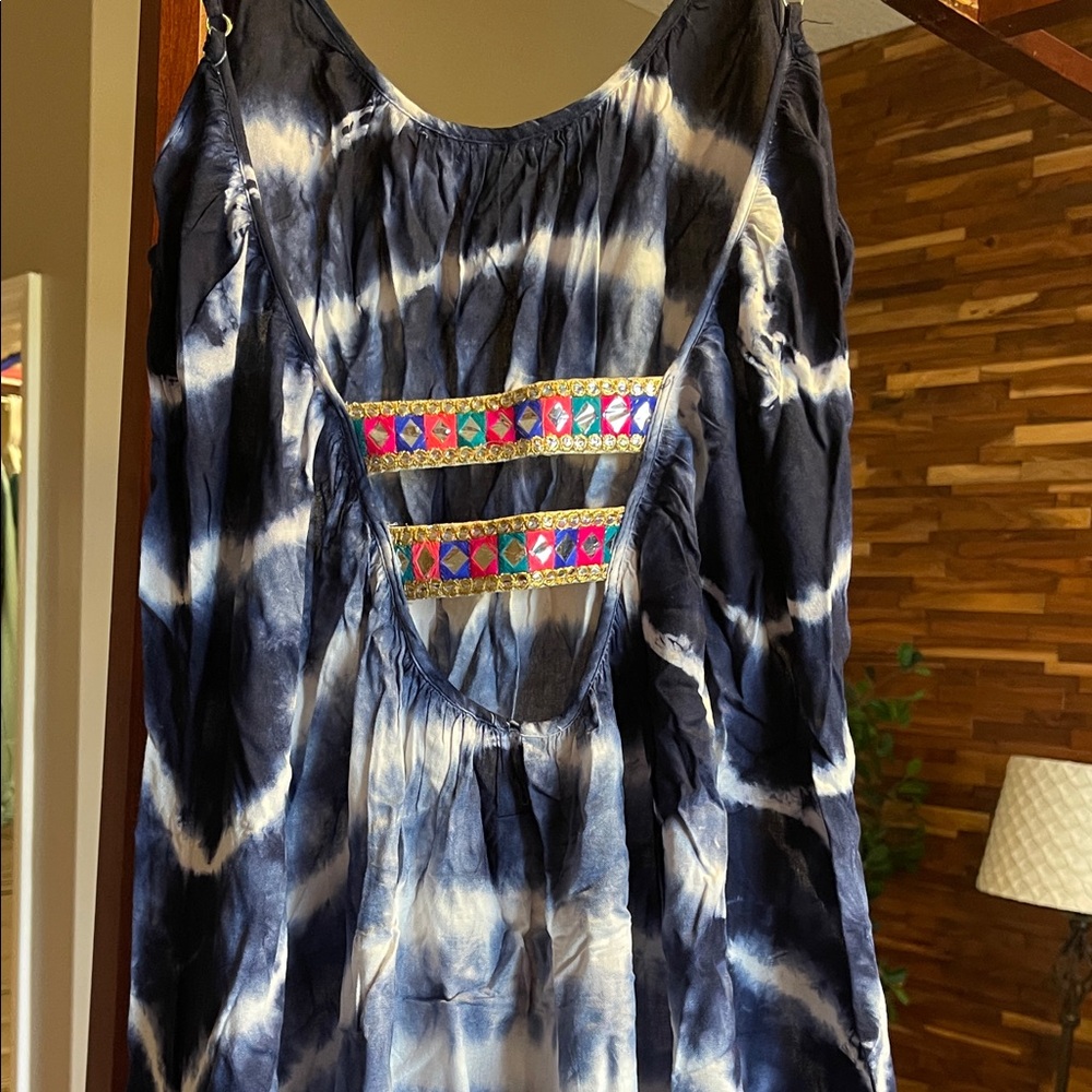 Tie-Dye Sleeveless Dress with Embroidered Detail